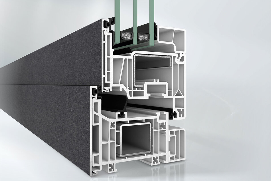 Querschnitt durch das Fensterprofil Schüco Symbiotic 
