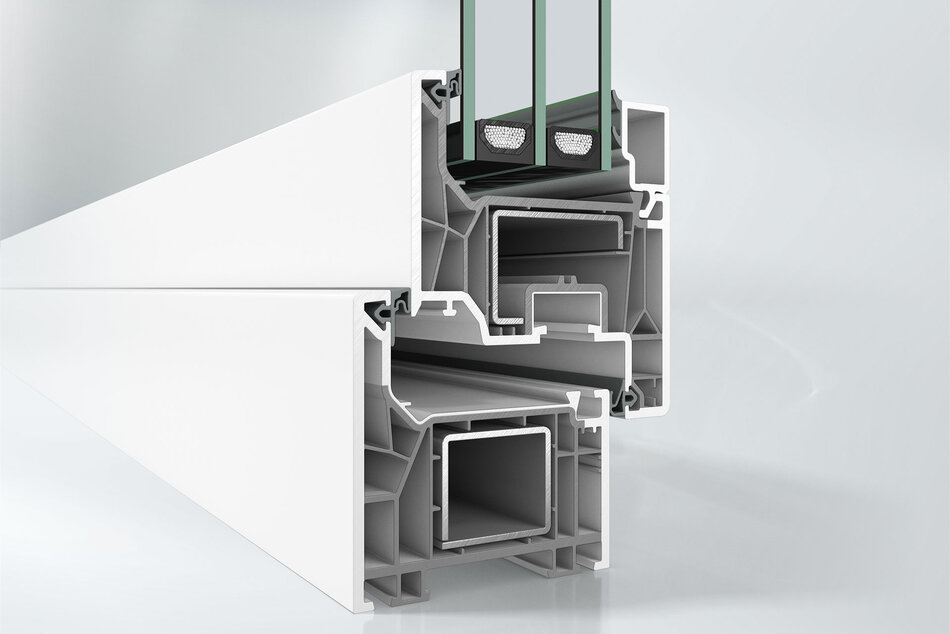 Querschnitt durch das Fensterprofil Schüco Focusing 